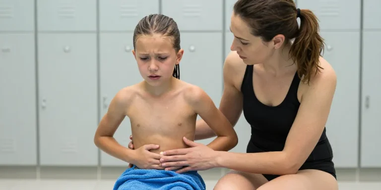 Ma fille a mal au ventre après la piscine : les causes possibles ?